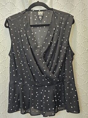 Worthington Black Sleeveless Polka Dot Surplice Top